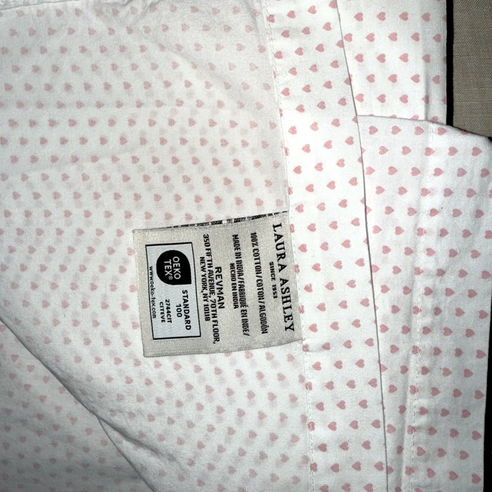 Laura Ashley Heart To Heart Pink shabby chic Valentines Queen flat sheet percale